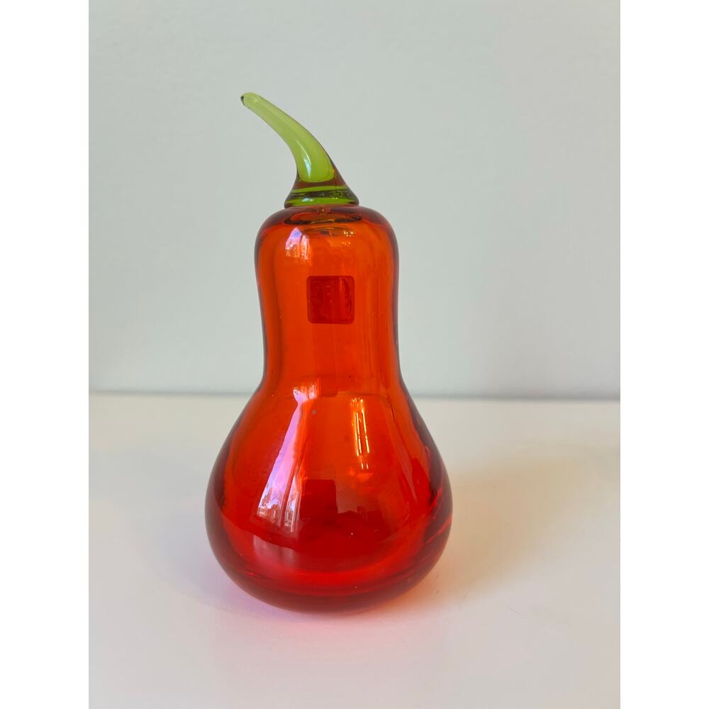 Vtg Viking Epic Orange Art Glass Mid Century Modern Eames Era Pear Fruit
